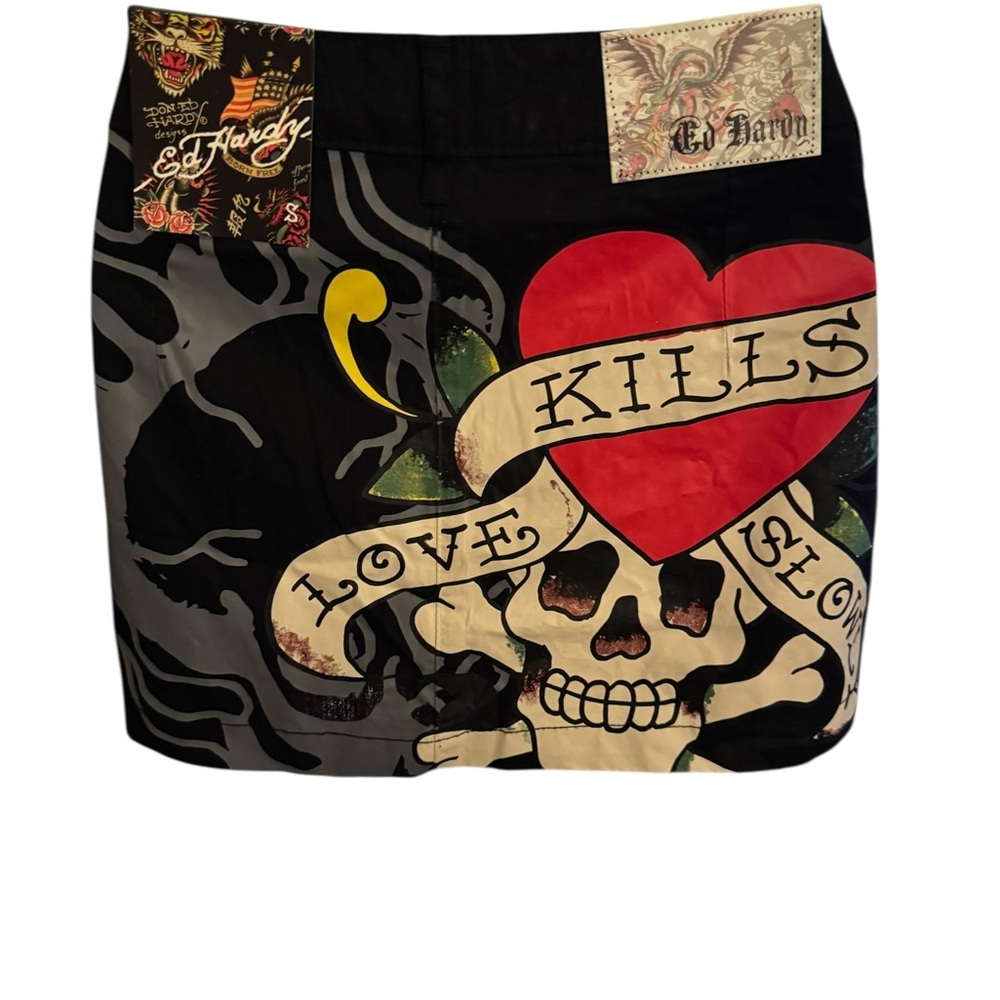 Ed Hardy Black Mini Skirt with Gold Script - Picture 4 of 8